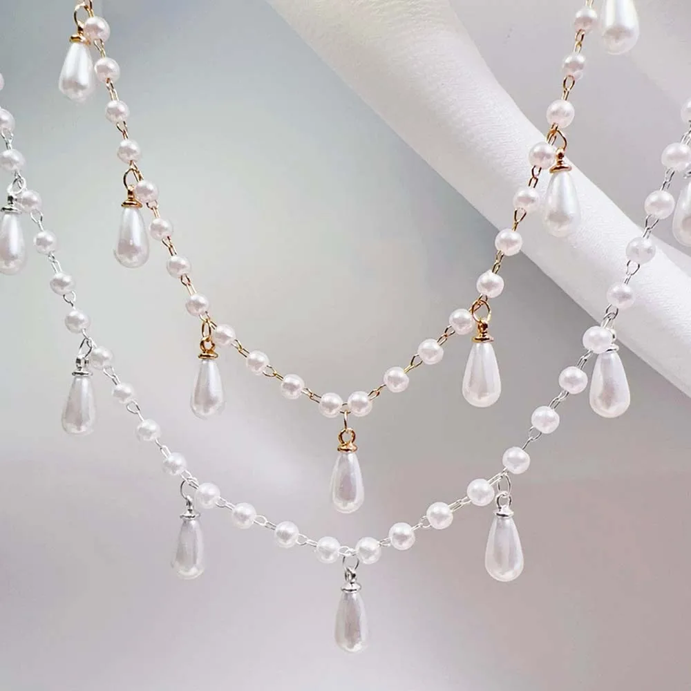 0.5M 1M Imitation Pearl Waterdrop Charm Beaded Chain Plastic White Ball Beads Copper Chains Necklace Cloth DIY Jewelry Making