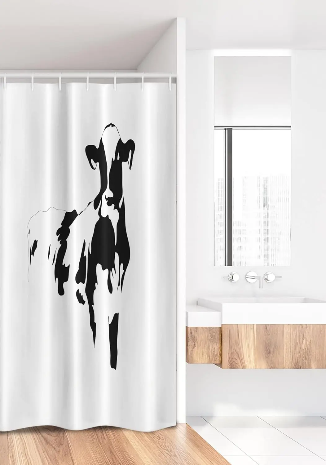 

Занавеска для душа с силуэтом коровы и крючками – черно-белый принт с изображением сельскохозяйственных животных, в деревенском стиле, 36 дюймов (Ш) x 72 дюйма (Д)