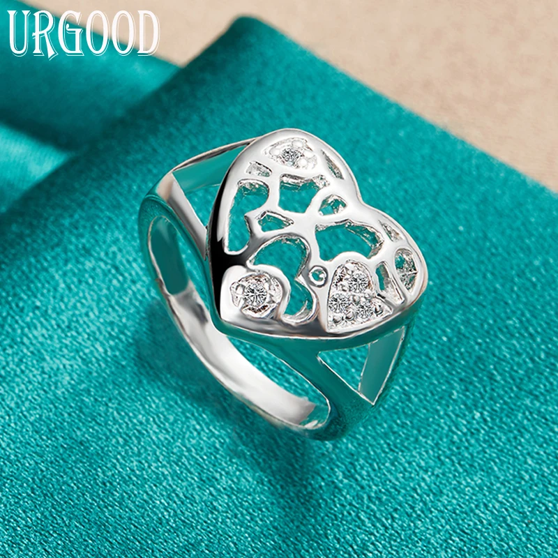 

925 Sterling Silver AAA Zircon Hollow Heart Ring For Women Man Party Engagement Wedding Romantic Fashion Jewelry Gift