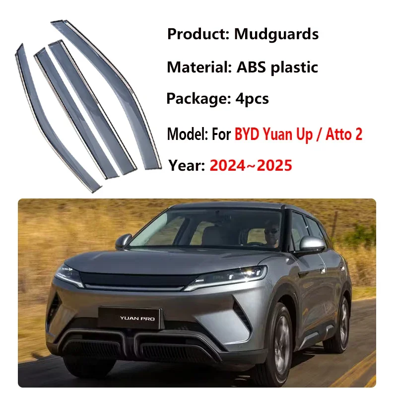 4PCS Car Window Rain Visor For BYD Yuan Up Pro / Atto 2 / S1 Pro 2024 2025 Visor Awning Guards Cover Deflector Auto Accessories