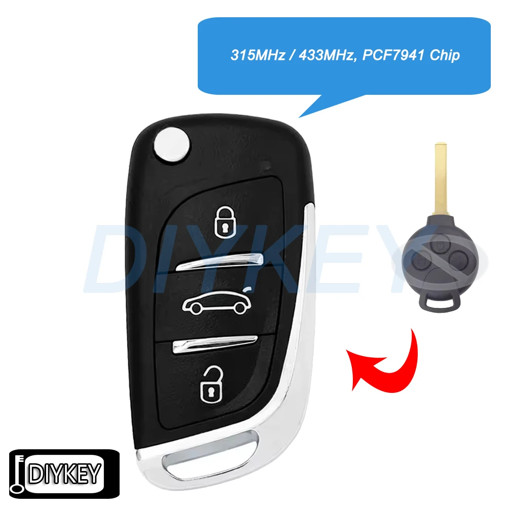 

Upgraded Flip Remote Car Key Fob 315MHz / 433MHz PCF7941 Chip for Benz Smart Fortwo 451 2007 2008 2009 2010 2011 2012 2013 2014