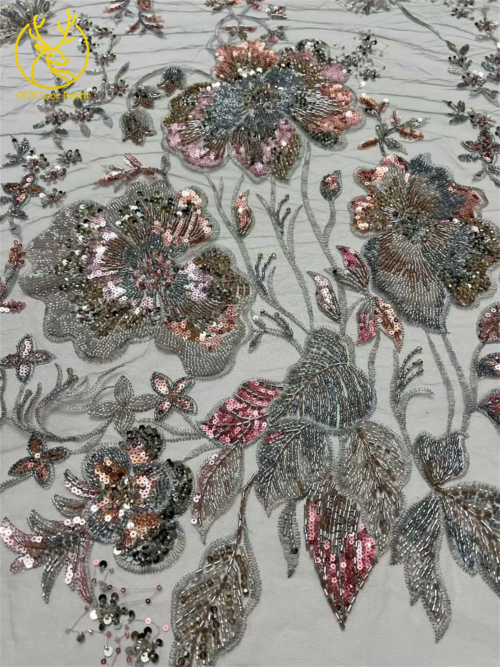 Afrikanischer schwerer Perlen-Spitzenstoff, 5 Yards, luxuriöse französische Pailletten-Spitze, Nigeria-Stickerei, Tüllspitze für Hochzeitskleider – Detail 21