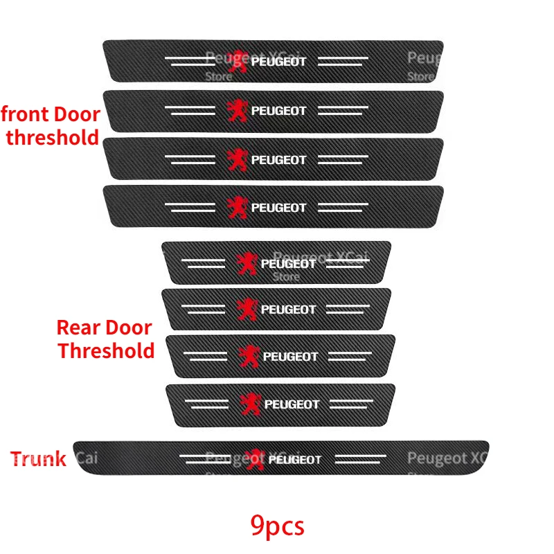 Car Logo Door Carbon Fiber Sill Protector Stickers For for Peugeot 2008 3008 4008 206 207 301 307 308 408 508 Interior Mouldings