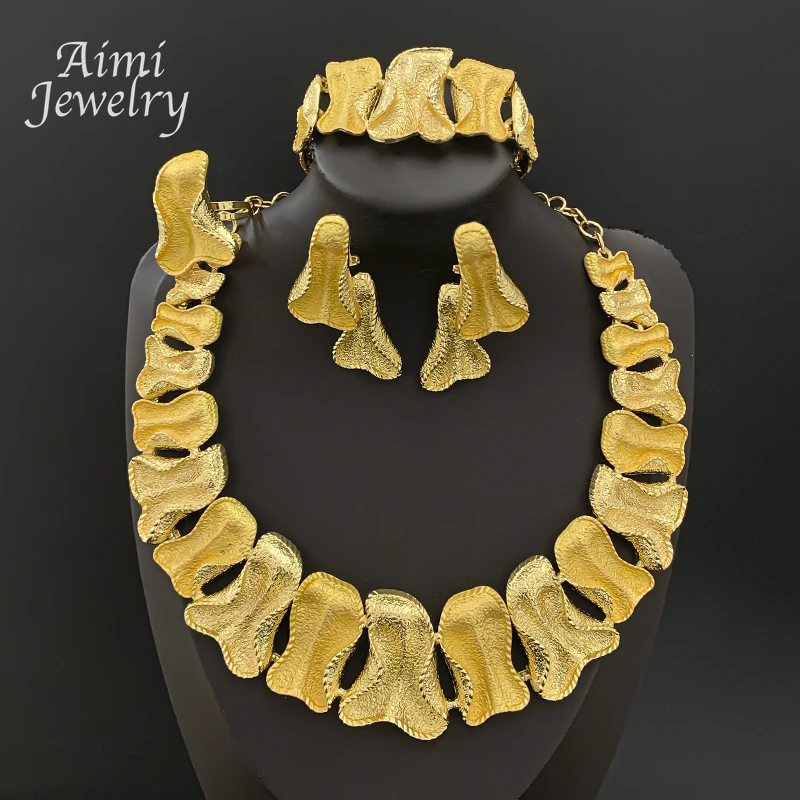 Brazilian Bohemian Dubai 18K Gold Plated Luxury Original Jewelry Set Golden Necklace Earring Bracelet Ring Party Wedding Gifts