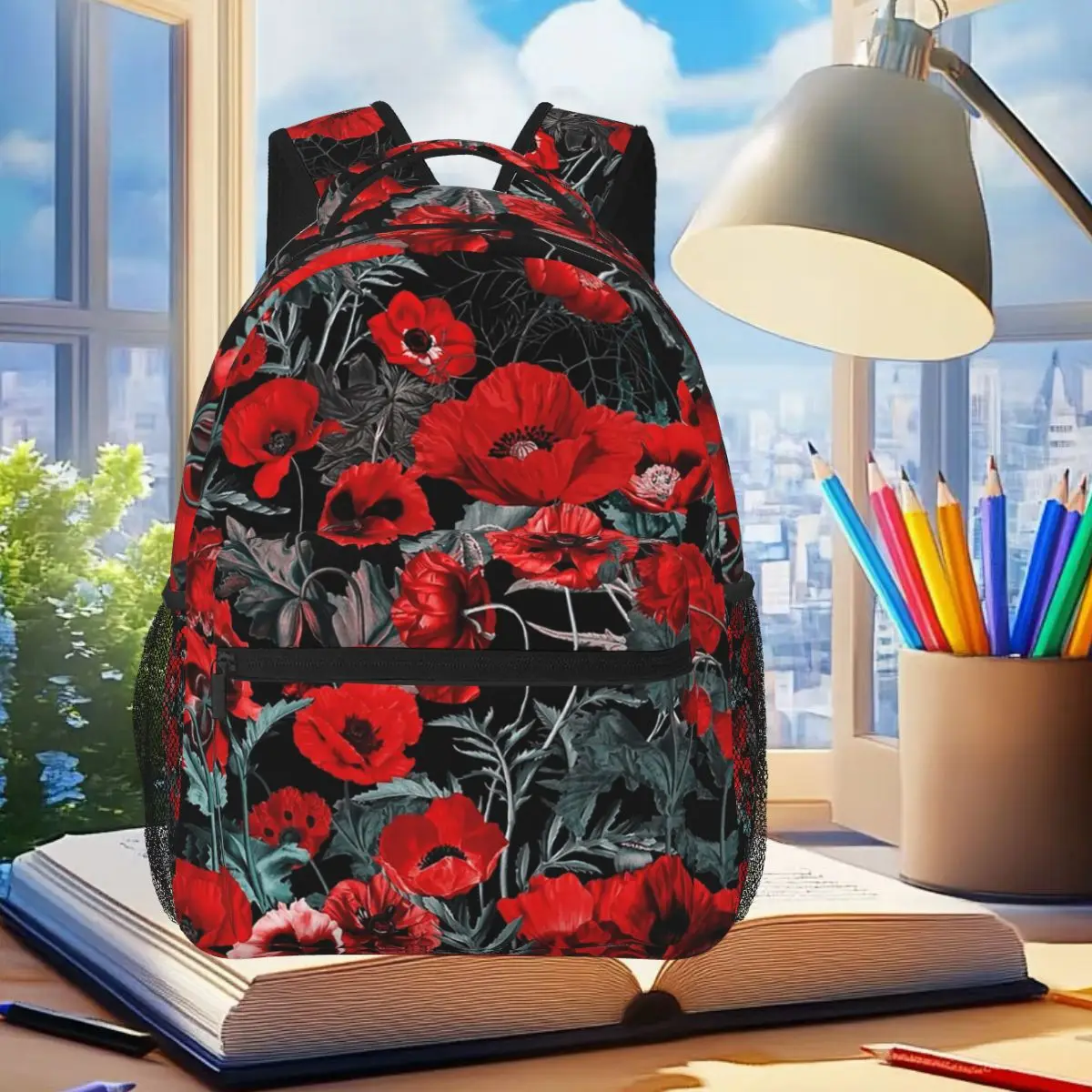 

Poppy Gard Backpack Student Boys Girls BookBag Kids School Bag Laptop Shoulder Bags for Men Women
