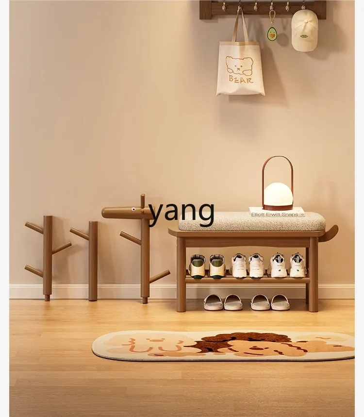 LMM solid wood deer shoe changing stool hanging hanger integrated household sitting shoe cabinet
