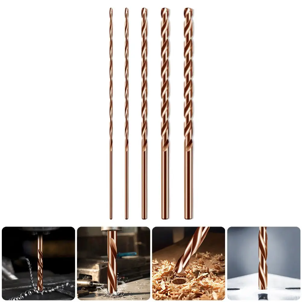5pcs 3.0-6.0mm 200mm Extended M35 Drill Bits Set For Metal Wood Stainless Steel Gold Power Tools Parts Accessories