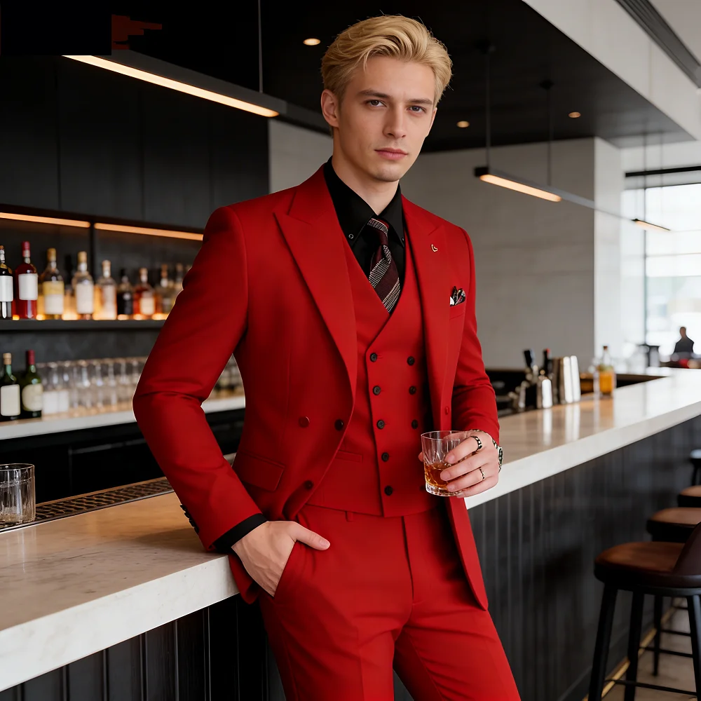 

Slim-fit Three-Piece Suit Korean Style Two-Button Formal Wedding Tuxedo Business Suit Beautiful Groomsmen Best Man Suit