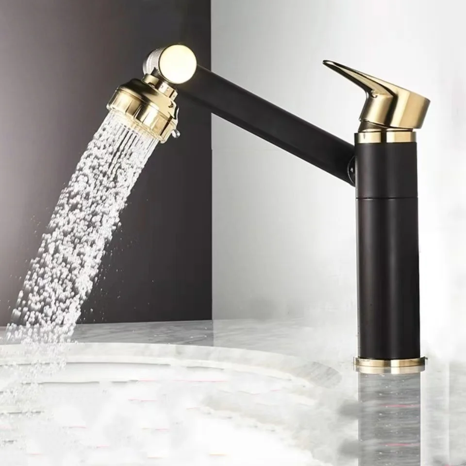 Brass Universal Basin Faucet Hot and Cold Controllable 360° Rotating Bathroom Kitchen Two-speed Outlet Faucet