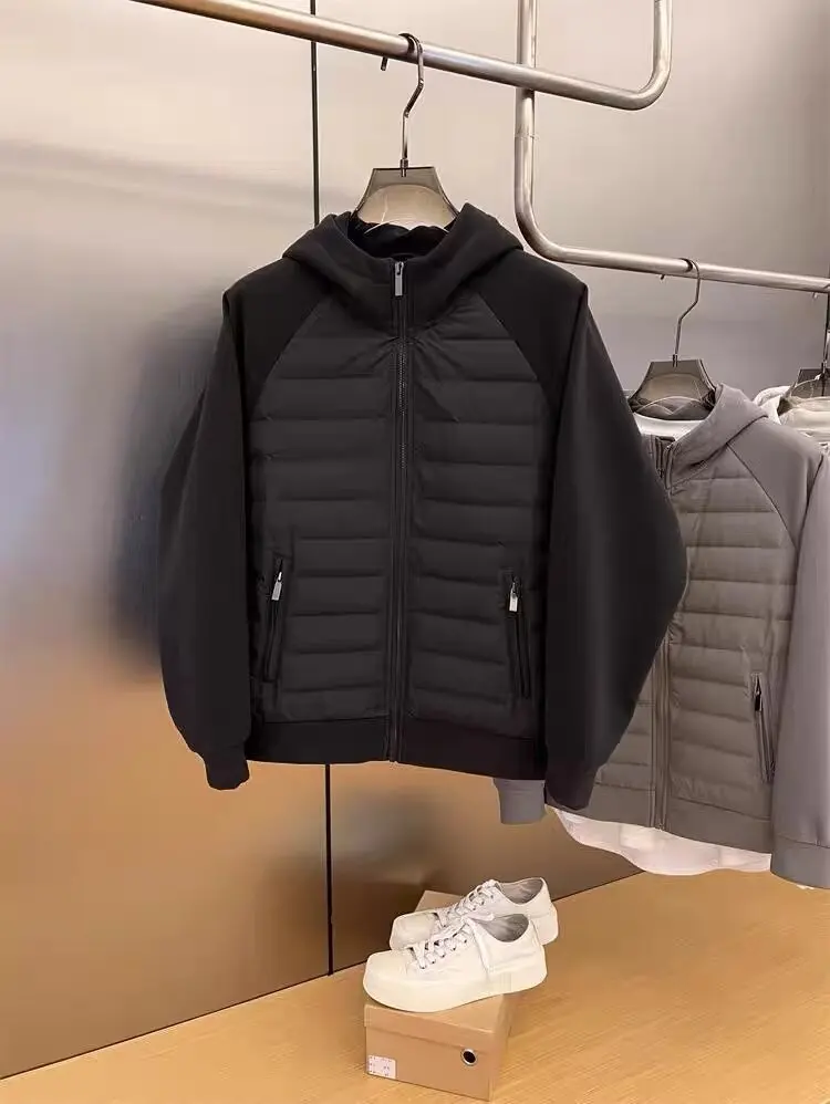 Winter New Men's Lightweight Casual Hooded Jacket Versatile Splicing Couple's Windproof and Cold Proof Cotton Jacket