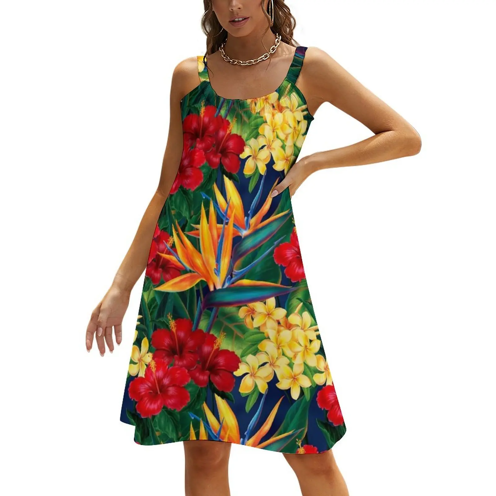 

Tropical Paradise Hawaiian Birds of Paradise Illustration Beach Sling Skirt dresses korean style long dress women summer