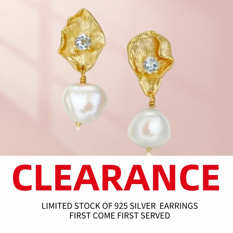 Clearance Real 925 Sterling Silver Natural Freshwater Pearl  Chic Earrings For Women Limited Stock First Come First Get