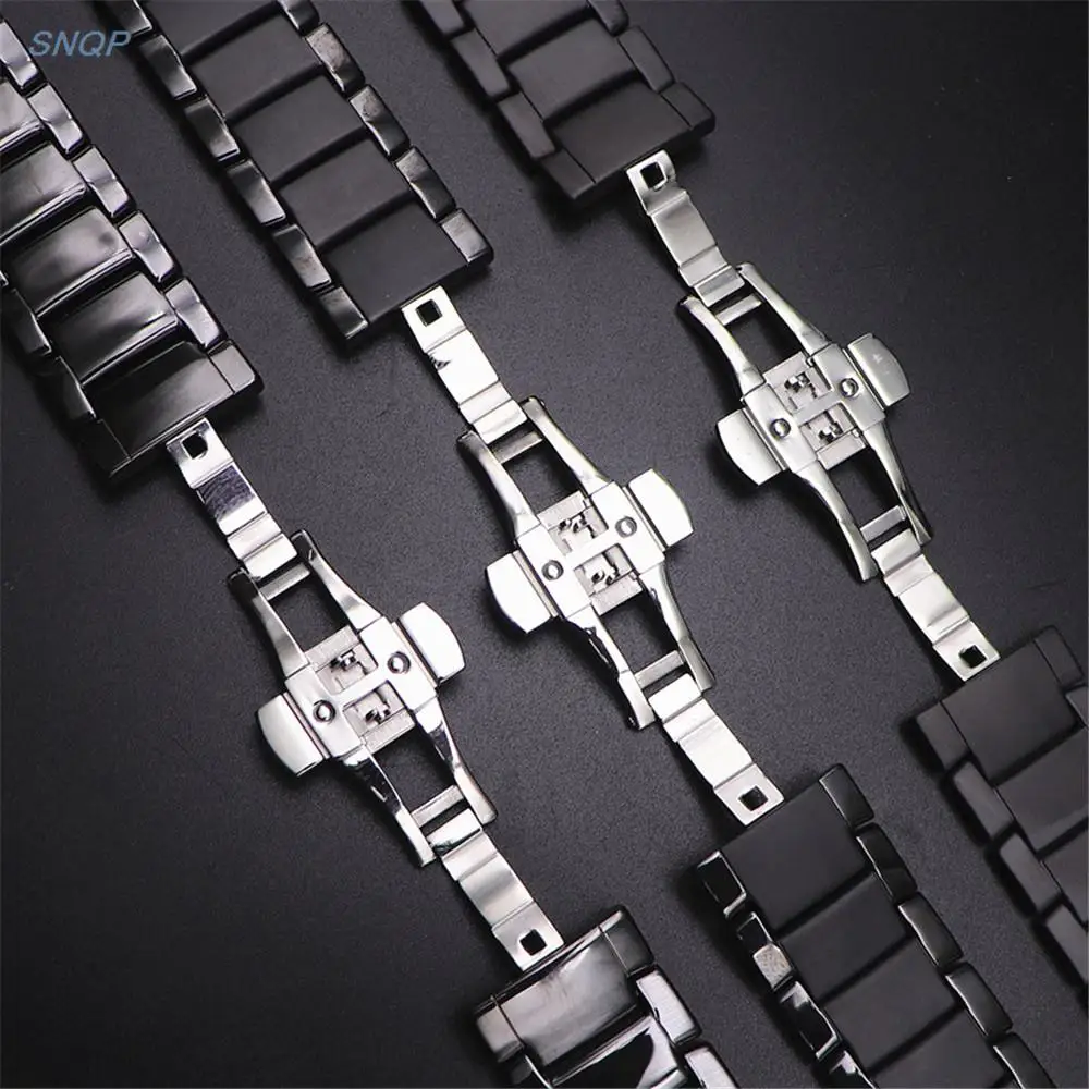 22mm 24mm Ceramic Watch Strap for Armani AR1451 AR1452 AR1400 AR1410 Band Men Matte Curved End Butterfly Buckle Wrist Bracelet