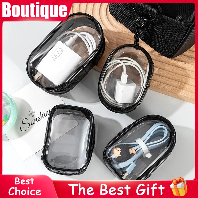 1Pc Transparent Compact Travel Cable Bag, Black White Charger Organizer, Portable Electronic Accessories Storage Pouch