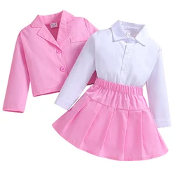 3Piece Spring Toddler Girl Outfits Set Korean Fashion Cotton Long Sleeve Baby Tops+Coat+Skirt Children Boutique Clothing BC784