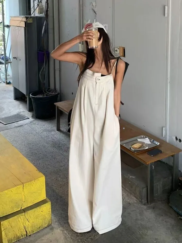 Fashionable Korean Loose Casual One-Piece Women's Romper Strap Design Sensation Elegant Age-Defying Summer Leisure Pants
