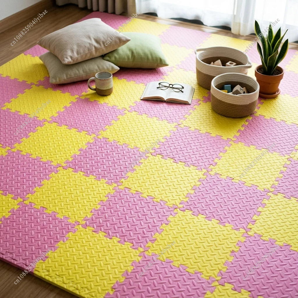 24Pcs 30x30x1CM Interlocking Foam Floor Mat EVA Soft Mat Non-Slip Living Room Mat Leaf Pattern Splicing Mat Yoga Rug