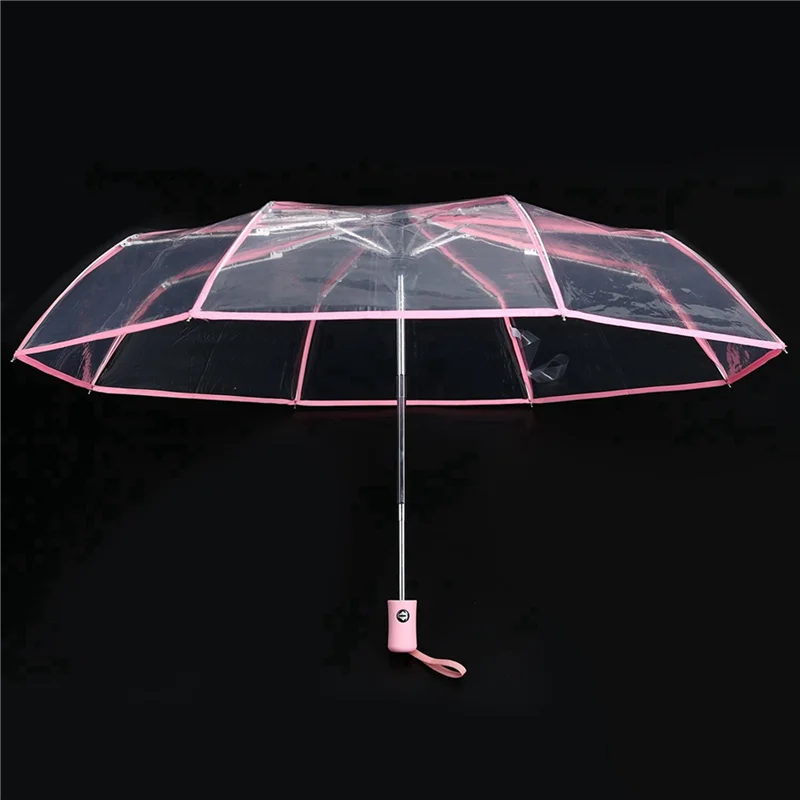 

AC52-2X Umbrella Automatic Umbrella Rain Women Men Sun Rain Auto Umbrella Compact Folding Transparent + Pink Border