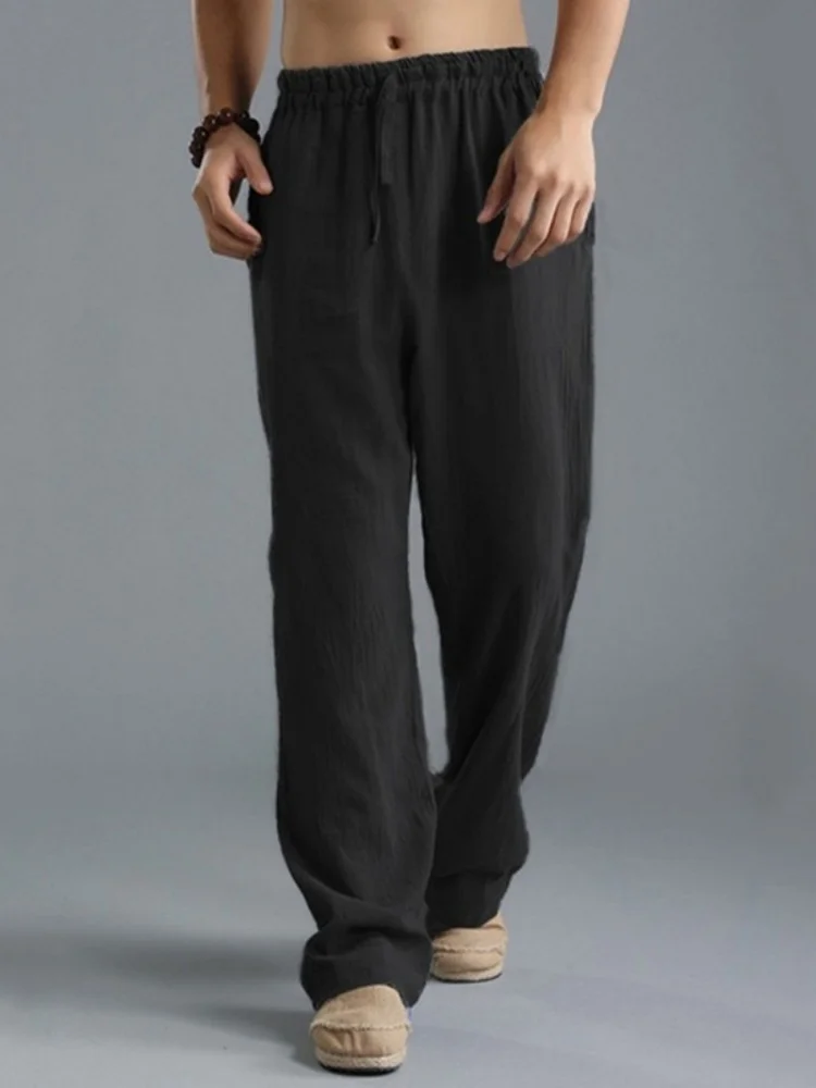 Men's Beach Pants Joggers Streetwear Cotton Linen Sweatpants Casual Pants Hawaiian Vacation Loose Summer Long