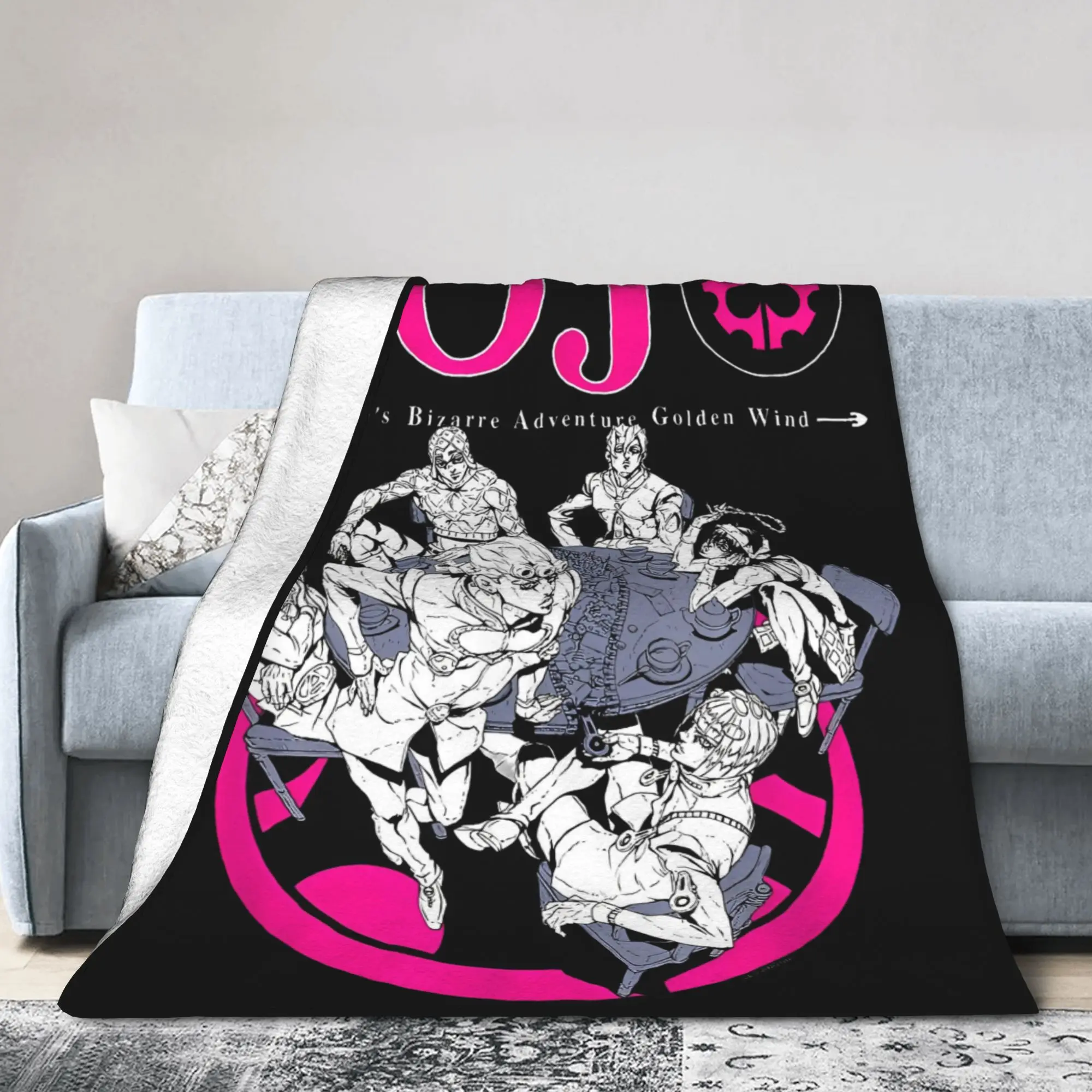 Golden Wind Bruno's Gang Japanese Anime  Flannel Throw Blankets J-JoJos Blanket for Sofa Bedroom Soft Plush Thin Quilt,