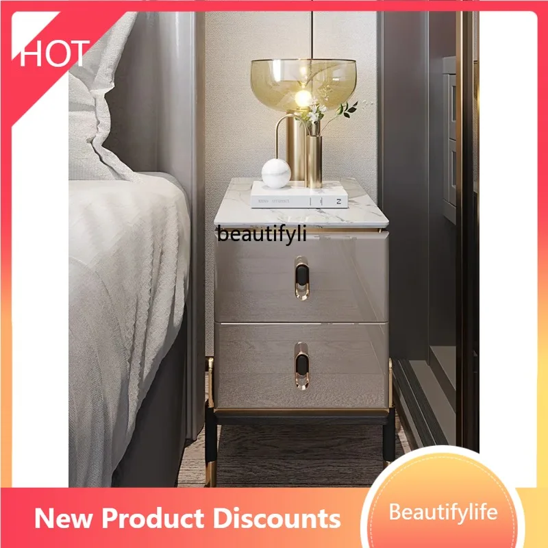 

G53 Итальянский светлый роскошный высококачественный прикроватный столик из каменной плиты, простой современный шкаф для хранения в спальне, новая маленькая квартира, узкая сторона, несколько