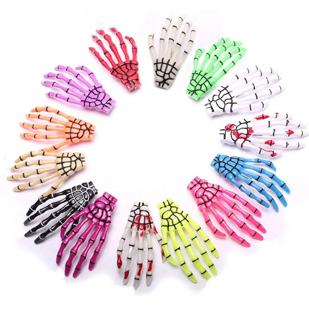 Creative Skeleton Hand Hair Clip for Women Girl Gothic Style Colorful Hairpin Halloween Makeup Party Headwear Hair Accessories