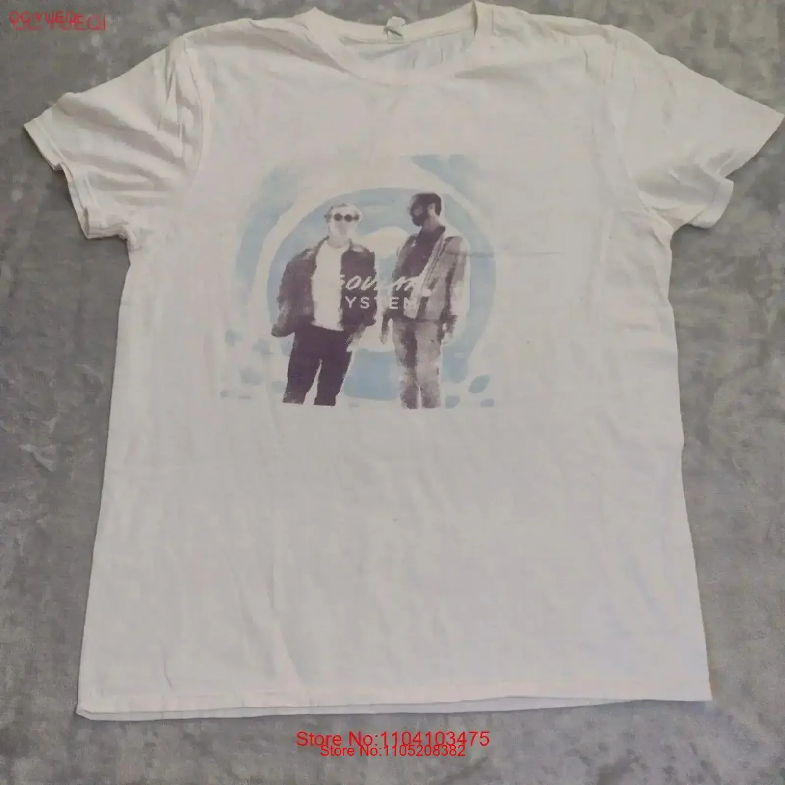 Soular System Band Electronic Duo Trippy T Shirt Medium White vintage Washed Slightly Stylish fashion streetwear Versatile