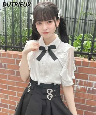 Japanese Rojita Style Women's Tops Summmer Mine Series Mass-produced Lace Short-sleeved Shirt Fashion Casual Blouse Female