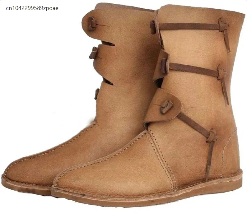 

Medieval Viking Retro Pirate Round Toe Men's Roman Style Pu Leather Boots Halloween Festival Party Cosplay Knight Boots 2025