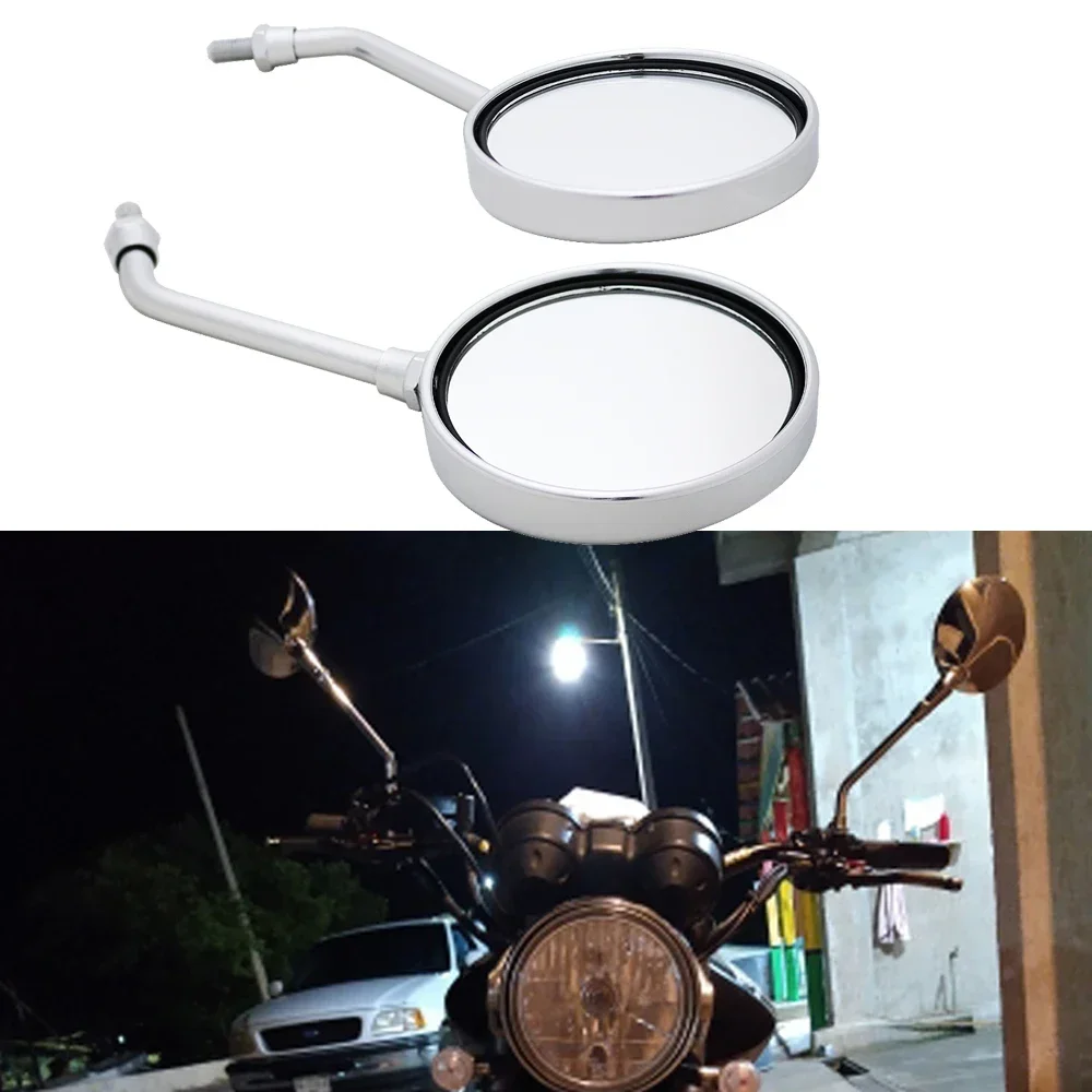 

Universal Black/Chrome Round Rearview Mirrors Motorcycle 10mm M10 Rear View Side Mirrors For Harley Honda Yamaha SUZUKI Kawasaki