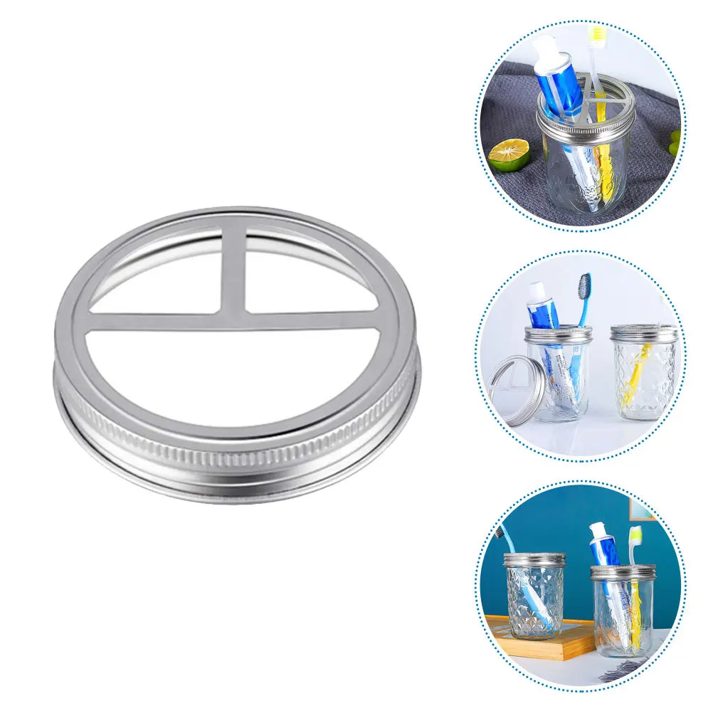 

5Pcs Mason Jar Toothbrush Holder Lids Metal Wide Mouth Jars Lid Bathroom Organizer Stainless Steel 86mm