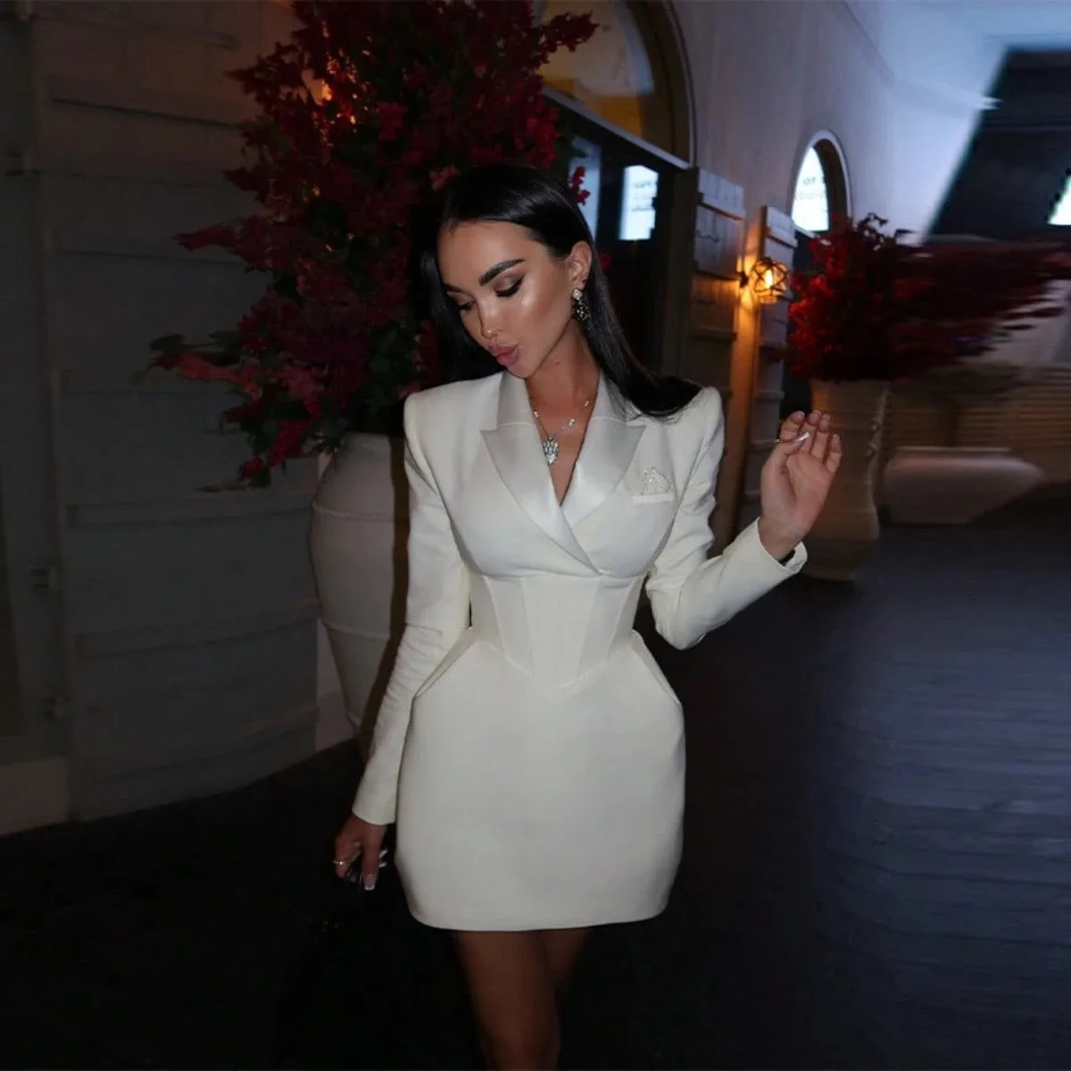 Women's Dresses Suit Gowns Elegant Appliques Peaked Lapel Jacket Coat For Female Satin 2 Pieces Suit Customized W503