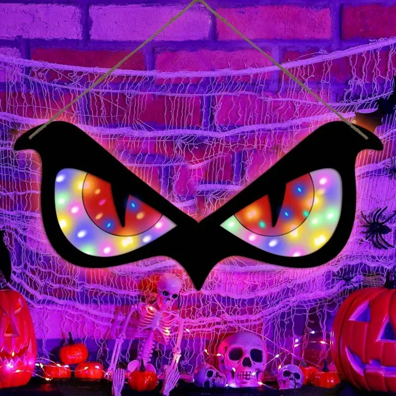 Occhi luminosi in legno pendenti a LED per feste di Halloween senza batteria Decorazione per la casa per feste di Halloween
