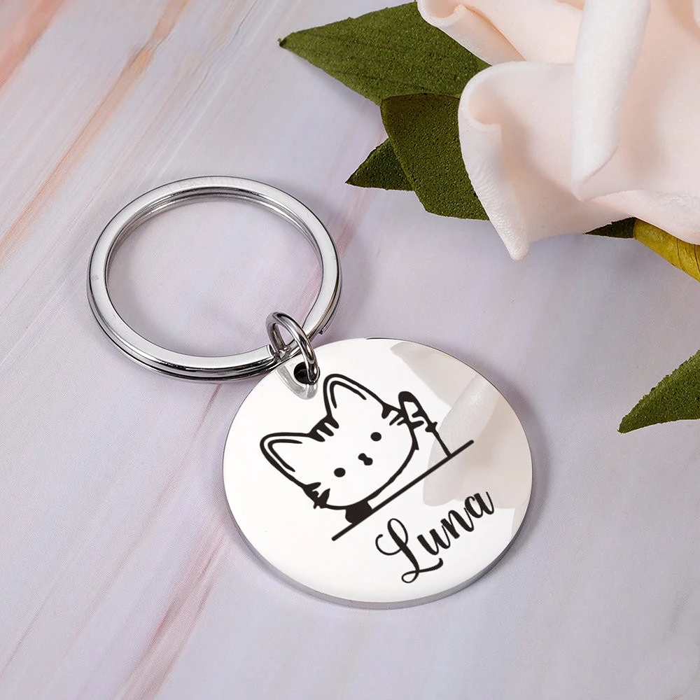 Personalized Cat ID Tags Anti Lost Mirror Pet Name Plates Free Engraving Kitten Address Name Plate Pendant Accessories for Pets