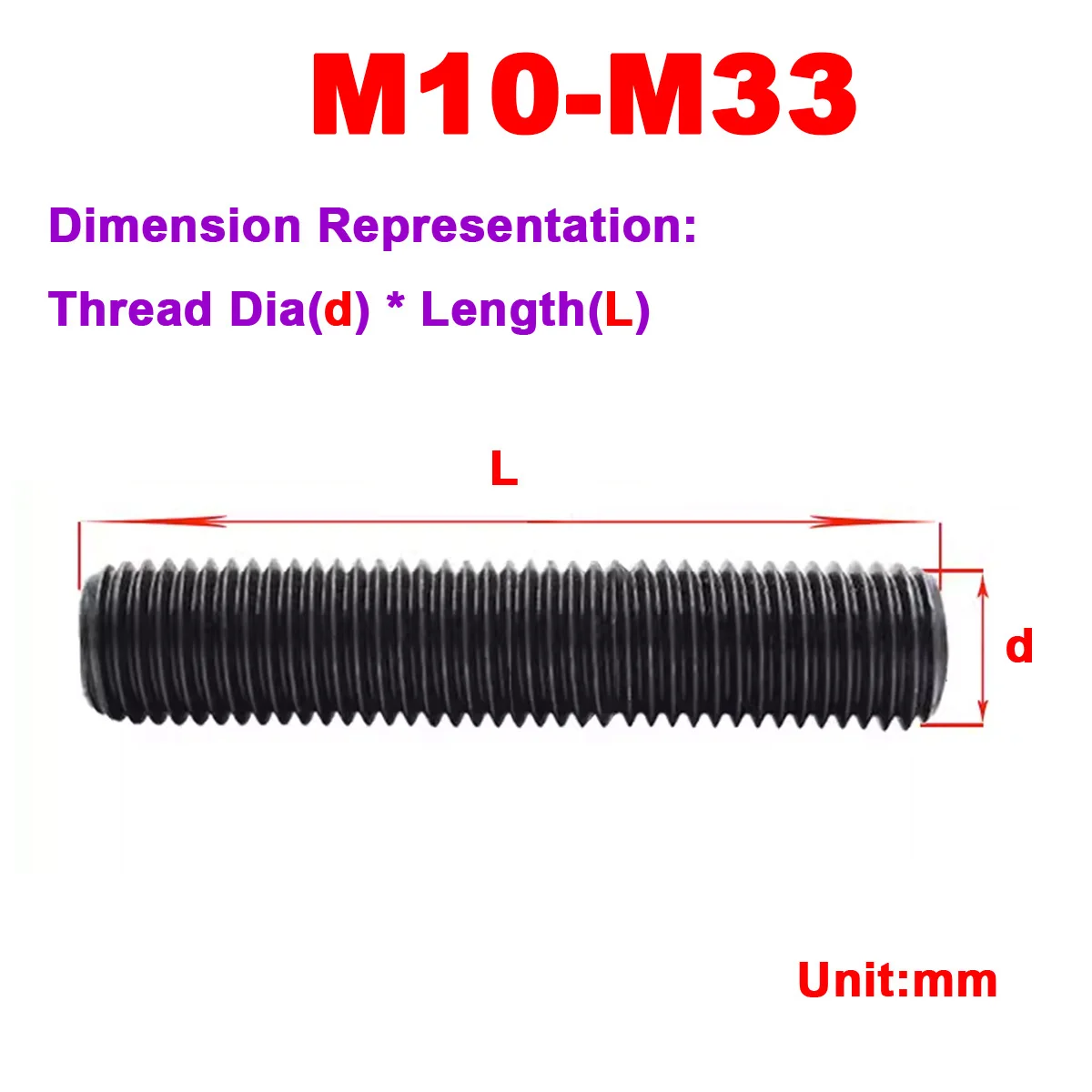 35crmoa hochfester schwarzer Voll gewinde bolzen m10m12m14