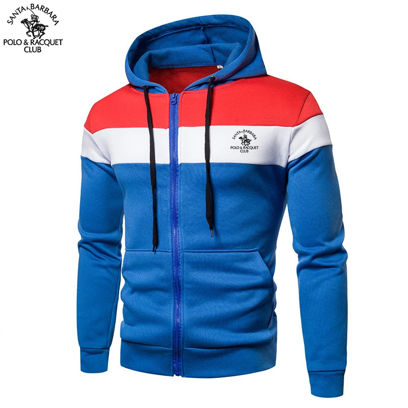SANTA BARBARA POLO&RACQUET CLUB Sudadera con capucha de bloque de color con cremallera para hombre con sudaderas con capucha informales elegantes y duraderas con mangas de otoño/invierno Swea
