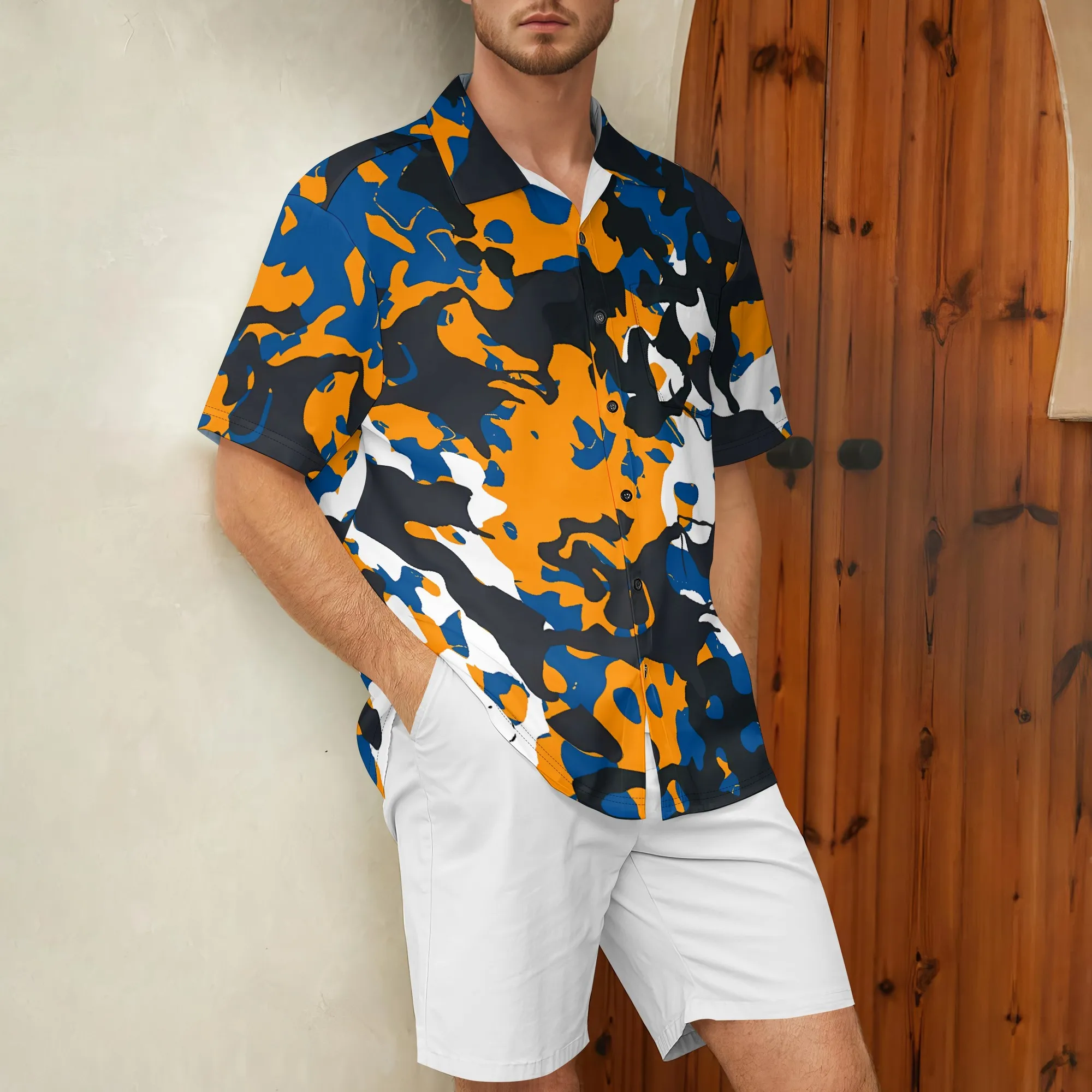 

YEAE Camo Style Print Shirt for Men Summer Casual Short Sleeve Top