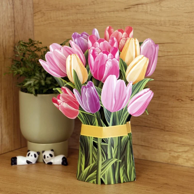 Paper -Up Cards, Tulip Flower Bouquet 3D -Up Greeting Cards For Mom Mothers Day Greeting Cards All Occasions