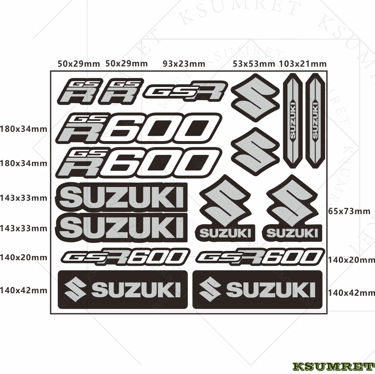 الفينيل لسوزوكي دراجة نارية ملصقات GSR600 شعار مائي عاكس للماء