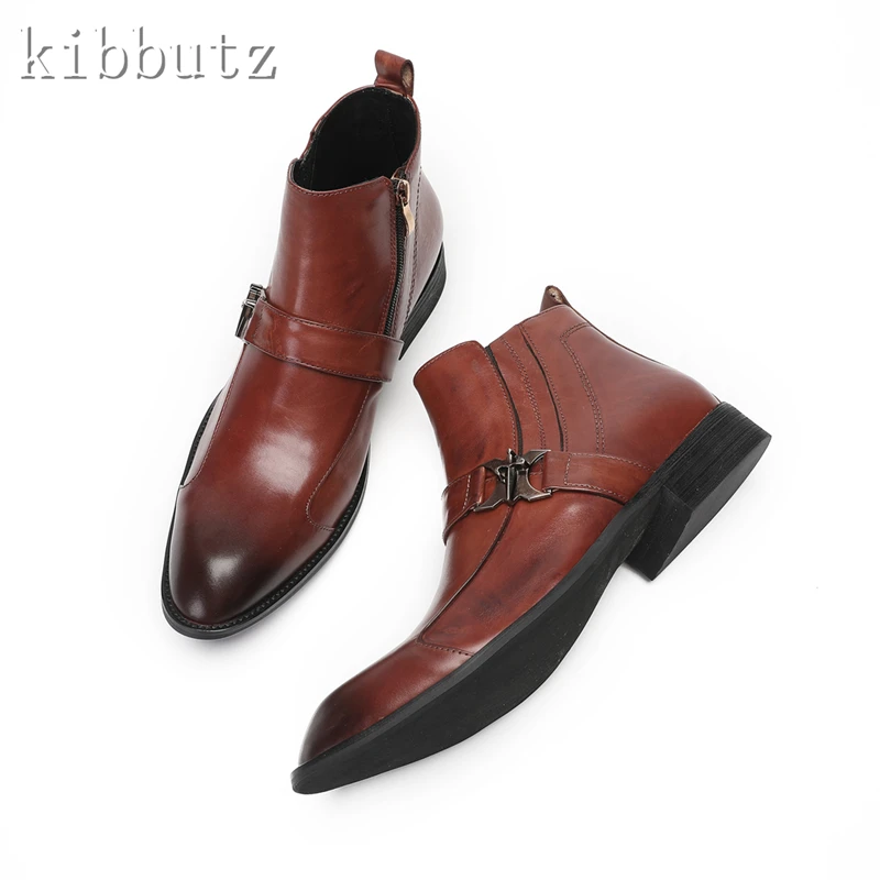 Bottes pointues en cuir véritable pour hommes, design de luxe, bottes de rinçage à glissière latérale, mode masculine, qualité soudan, chaussures d'affaires