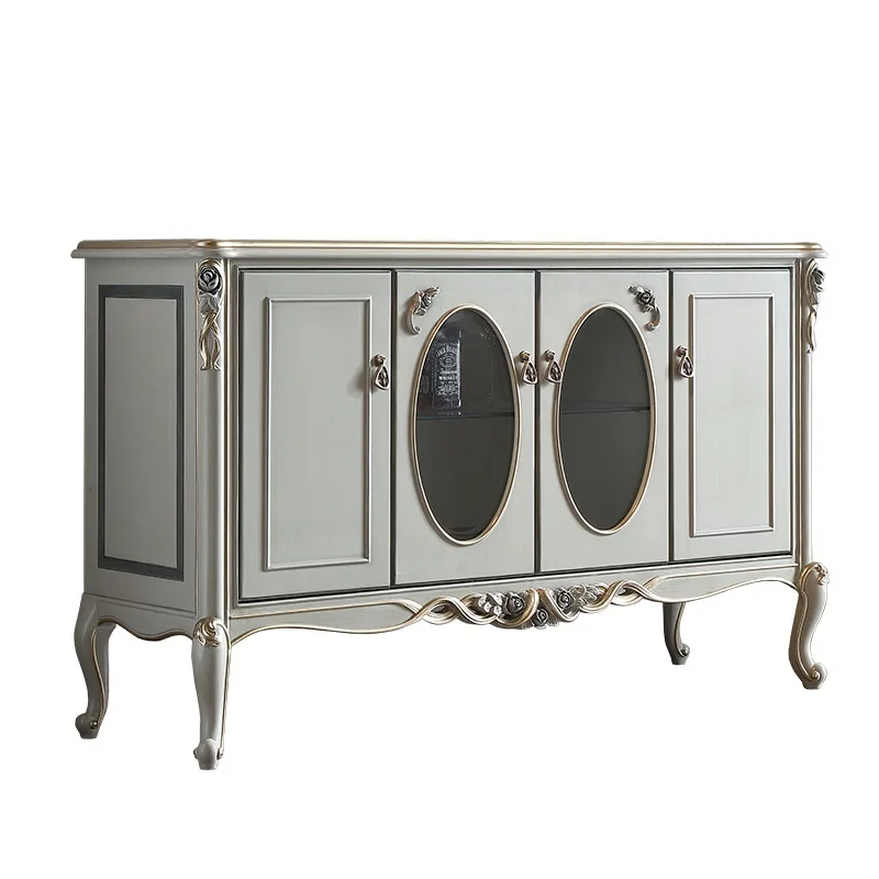 

French light luxury palace style birch four-door dining side cabinet living room integrated wall locker new furniture