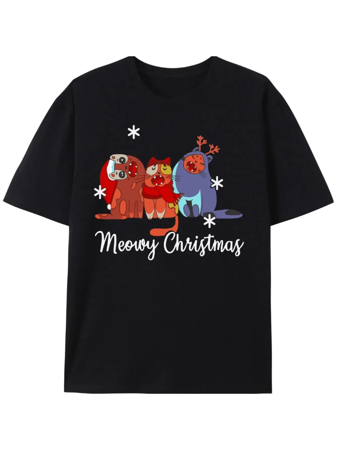 

Men's Meowy Christmas Cat T-Shirt - Black Short Sleeve Casual Tee with Cute Kitten & Tabby Cat Design T Shirts Oversized T Shirt