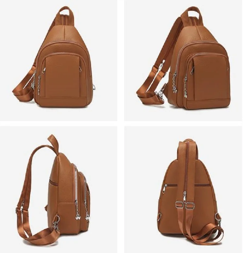 Korean New Fashion Soft Leather Travel Backpacks Women's Casual High Capacity Shoulder Bags Totes Chest Bag Crossbody Bag