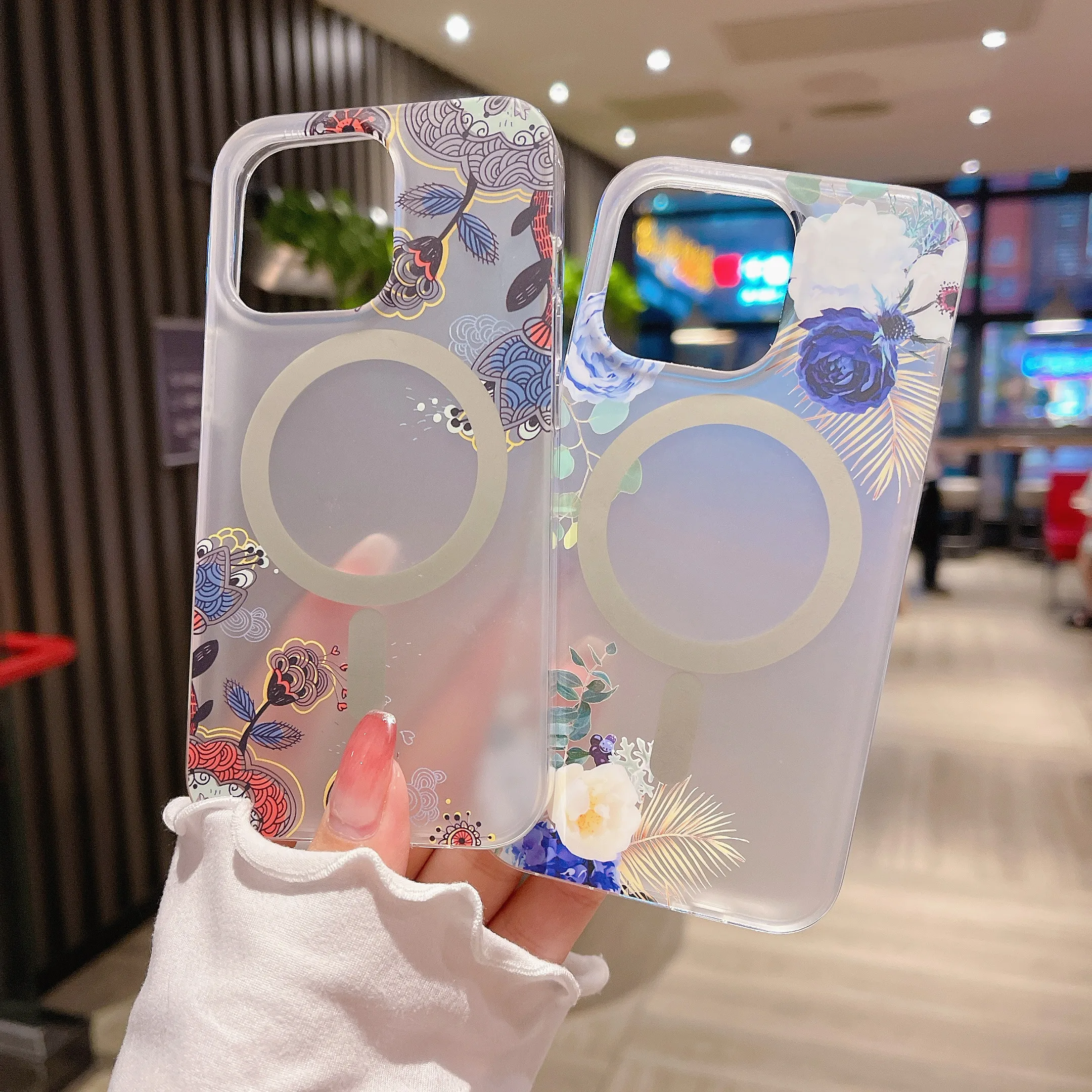 Frosted Transparent Flowers Case For iPhone 16 Pro Max 16 Plus Magsafe Magnetic Cover For iPhone 15 Pro 14 13 12 11 Luxury Cases