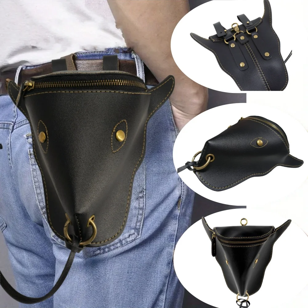 

Мужская поясная сумка из искусственной кожи в стиле ретро - крутая поясная сумка с головой быка для мобильного телефона и смены, модная индивидуальная поясная сумка