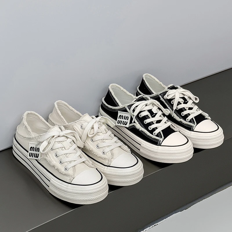 

New Casual Height Increasing Platform Canvas Shoes Men Summer Outer White Sneakers Slipper Slip on Sandals Vulcanize Shoes