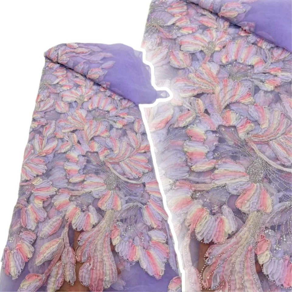 

2025 High-quality African Nigerian Elegant 3D Embroidered Fabric French Tulle Lace Fabric With Sequin For Party Wedding SZ1161
