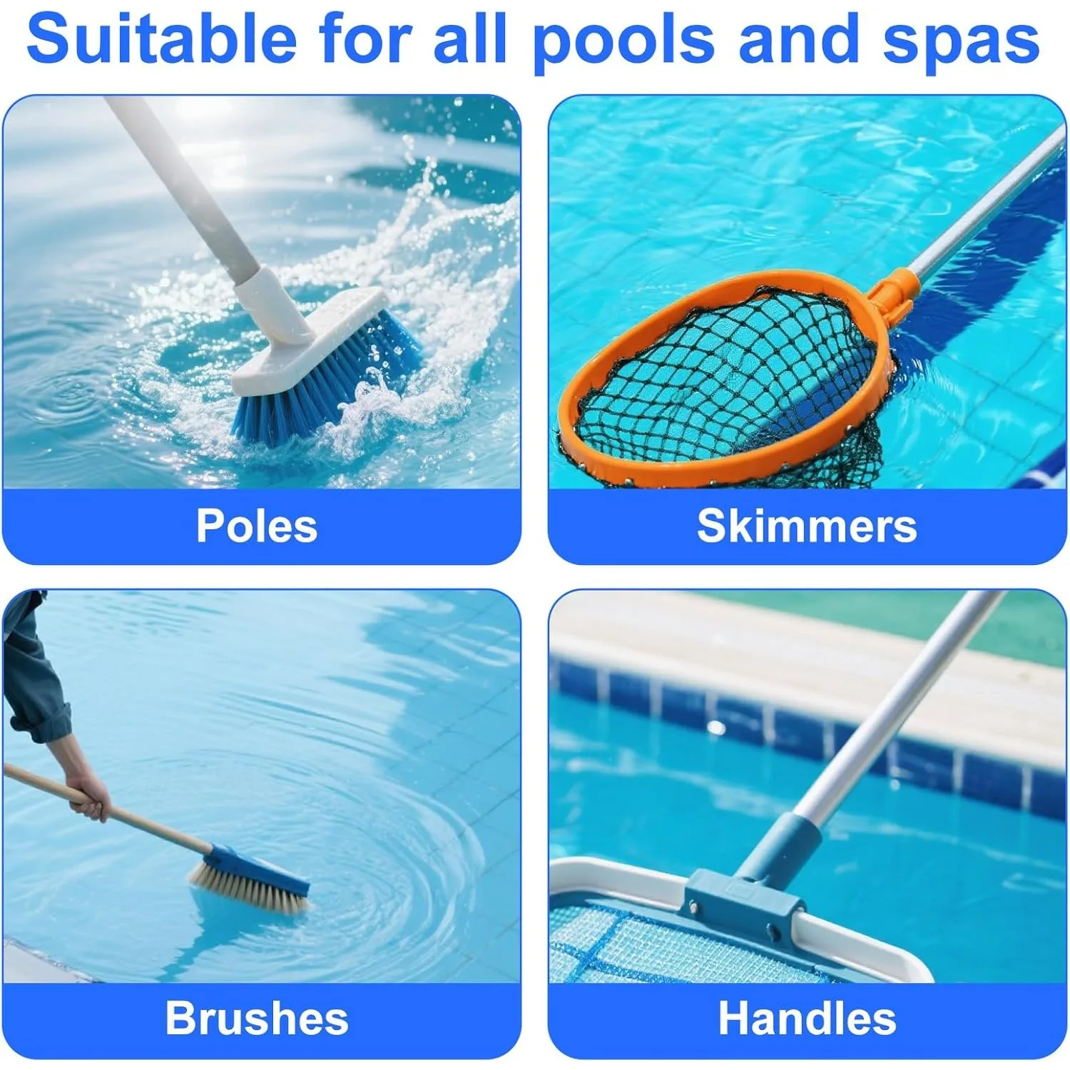 

6PCS Stainless Steel V-Shaped Pool Brush Clip - Double Pin Spring Button Clip for Spa/Skimmer Net/Vacuum Brush