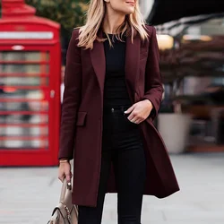 Autumn Winter New Women's Clothing Mid-Length Woolen Coat Casual Fashion Solid Color Long Full Sleeve Coat Trench