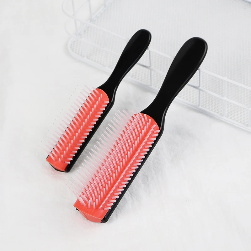 1pcs thickened 9-row wrinkle removal massage curly hair brush comb plastic anti-static dry and wet hair brush